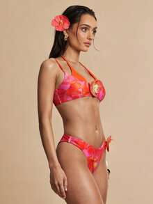 Silquee Conjunto de bikini de baño de mujer para playa de estampado floral y sólido sexy - Multicolor - Ver 6