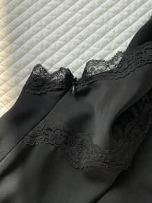 Comfortcana 大码女士纯色撞色蕾丝吊带背心，黑色婚礼宾客吊带背心，黑色鸡尾酒会吊带背心，黑色正式礼服 - 黑色 - 查看 7