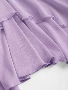 Sweetra Áo quây đa năng kiểu dáng Y2K gợi cảm với viền bèo nhún bất đối xứng, thích hợp cho kỳ nghỉ. - Màu tím - Xem 7