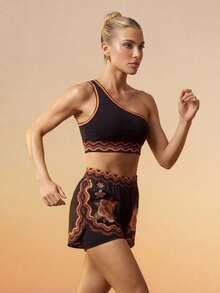 CAJUNI Flower Print Gym Women Sports Shorts - Black - View 4