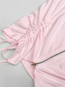 GlowEve CURVE Plus Size Women Solid Color Zipper Pleated Casual Versatile Daily Wear Top - Pink - View 4