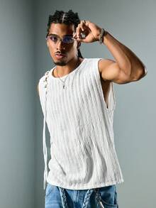ROMWE MEN Áo tank top nam dây chéo, kiểu dáng thường ngày, thích hợp cho mùa xuân/hè. - trắng - Xem 5