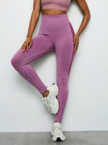 Voyena Plus Size Women High Waist Patchwork Color Casual Versatile Daily Wear Sports Leggings - Purple - View 2