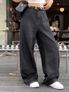 Dazy-Less Quần jeans nữ dáng rộng thoải mái với túi đính hình ngôi sao. - màu đen - Xem 2