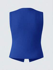 SHEIN BASICS 大码纯色针织修身背心 - 寶藍色 - 查看 2