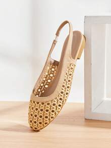 SHUZIA Sepatu Flat Wanita Elegan Anyaman PU yang Nyaman dengan Tali Belakang - Krem - View 3
