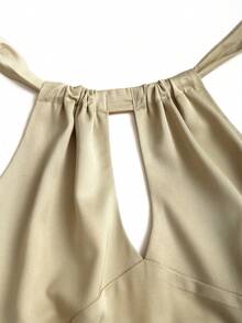 Sweetra Elegant Satin Backless Halter Mini Dress, Refreshing Green Color, Fitted Silhouette, Sexy & Suitable For Party, Spring/Summer - Green - View 4