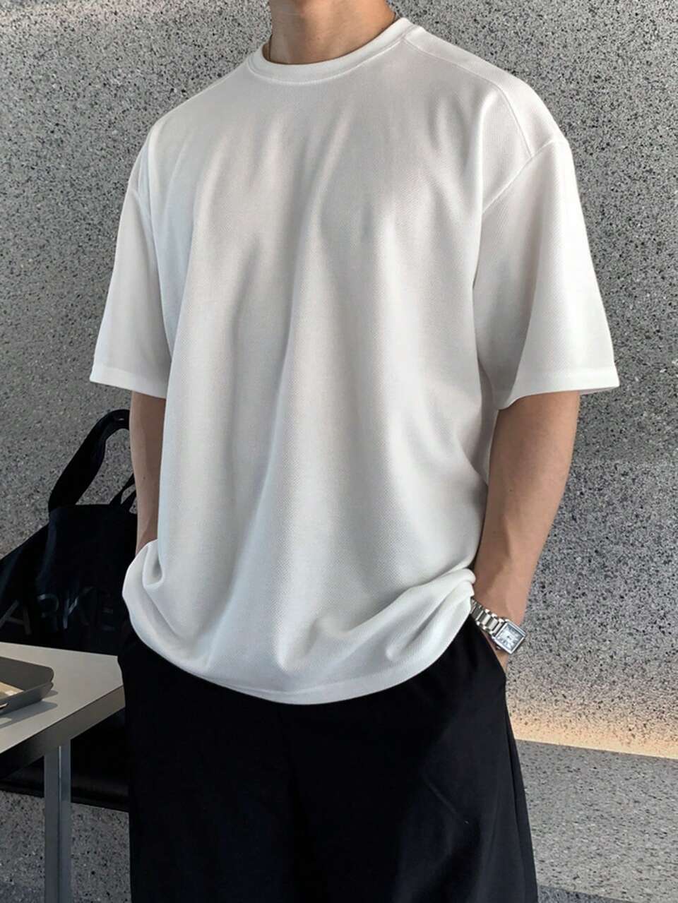 Men's Solid White Short Sleeve T-Shirt, Summer