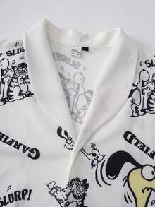 GARFIELD | SHEIN Cartoon Print Short Sleeve Top And Shorts Pajama Set For Men - White - View 3