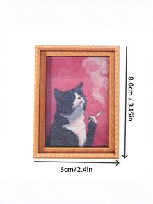 Joivida 1Pc/2Pcs Fun Cat Photo Frame Fridge Magnet, Retro Wooden 3D Printed Magnetic Sticker, Creative Retro Oil Painting Style Fridge Decor Stickers - multicolor - View 4