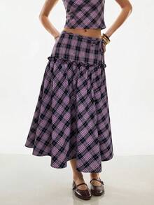 Poéselle Casual Plaid Lace-Up Skirt, Summer - Multicolor - View 1