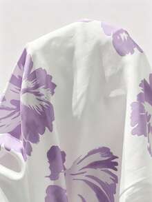 SHEIN LUNE 女士印花不对称肩短袖衬衫 - 淡紫色 - 查看 4