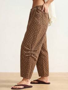 Bohemela Quần jeans nữ dáng rộng, ống côn, họa tiết chấm bi, có túi - màu nâu - Xem 7
