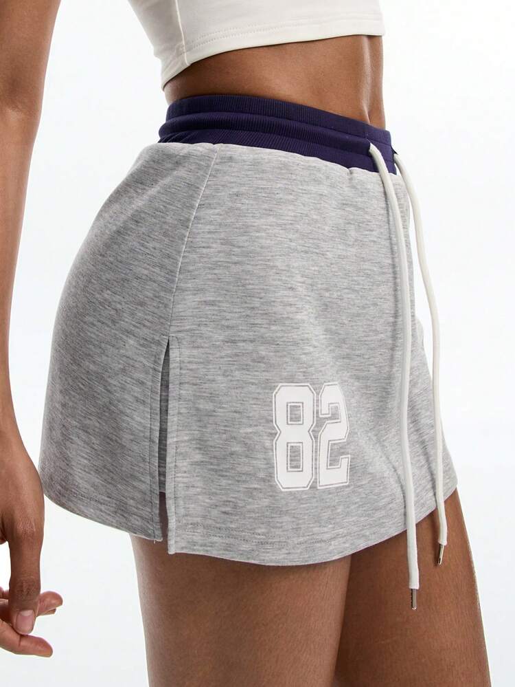 Color Block Numeric Print Drawstring Tie Waist Casual Sports Skirt Pants For Women Summer