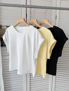 SHEIN LUNE 3件套女士休闲纯色基础款短袖T恤可爱上衣基础款上衣外出机场女装街头风外出上衣夏季女装3件套女士露脐上衣女士T恤女士外出上衣女士节日上衣奶油黄外出上衣女士纯色上衣纯色上衣休闲 - 淡黃色 - 查看 3