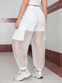 SHEIN EZwear 大码休闲运动裤，带口袋，适合日常穿着，白色 - 白色 - 查看 2