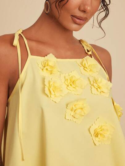 Travachic Women 3D Floral Decor Casual Versatile Daily Wear Camisole Top