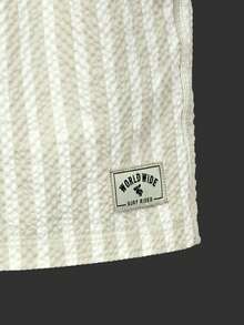 Manfinity KASUA Men's Summer Vacation Striped Textured Drawstring Waist Beach Shorts, Holiday - Khaki - View 3