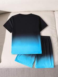 SHEIN Tween Boy Letter & Cartoon Bear Print Short Sleeve T-Shirt And Shorts Casual Set - Multicolor - View 2