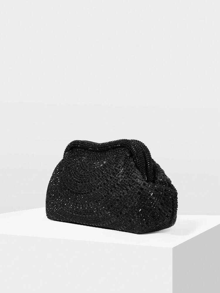 LADIES BLACK CLUTCH BAG, EXQUISITE HEAVY INDUSTRY HOT DIAMOND SHINY ELEGANT  DINNER BAG, QUIET LUXURY  GLAMOROUS  ,FOR LADIES, BRIDES, PARTIES, DINNERS, DRESS MATCHING, FOR GIFT  FOR WEDDING
