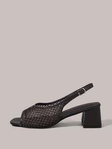 Styleloop Cool Grid Woven High-Heeled Sandals, Light Commuter Style, Vacation Atmosphere, Summer Wear, A Must For Travel - Coffee Brown - View 3