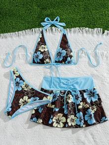 Bellisia 女士夏季沙滩音乐节碎花半身吊带休闲度假风比基尼三件套 - 彩色 - 查看 5