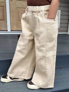 Dazy Kids Quần jeans ống đứng dáng rộng thoải mái cho bé gái (size nhỏ) - Màu be - Xem 5