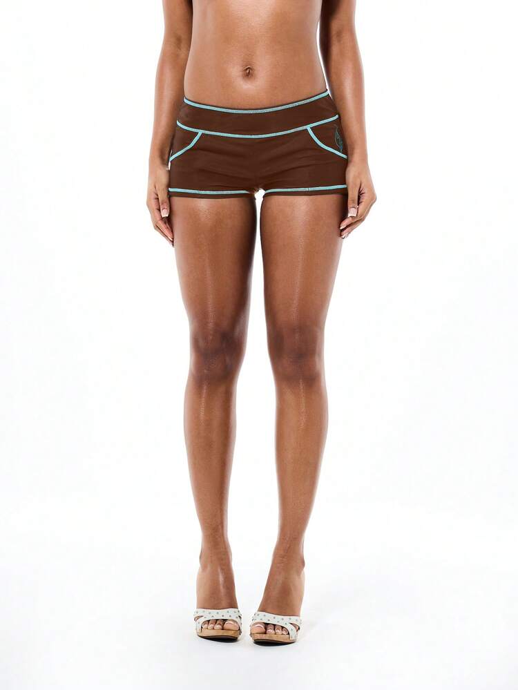 BABYPHAT Bikini Shorts Bottom With Contrast Turquoise Trim Detail Coverage Brazilian Style Summer Beach Vacation Resort Pool Swim Bottom