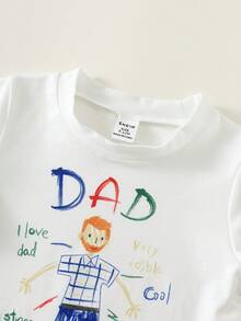 SHEIN Setelan 2pcs untuk Bayi Laki-laki, Kaos Lengan Pendek dan Celana Pendek Denim Motif Lucu Kasual untuk Hari Ayah, Cocok untuk Musim Semi/Panas - MultiWarna - View 6
