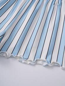 GARFIELD | SHEIN Set Pakaian Santai Kasual Atasan Camisole dan Celana Pendek Motif Kartun Garis-garis untuk Anak Perempuan Remaja - Blue and White - View 9