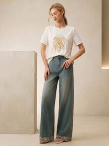 Anewsta 白色水母刺绣串珠休闲百搭女式T恤，春夏款 - 白色 - 查看 7
