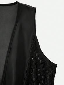 SHEIN Swim Vestido largo de cubrimiento con cuello en V profundo, abertura alta y sin mangas, para vacaciones y playa de verano - Negro - Ver 7