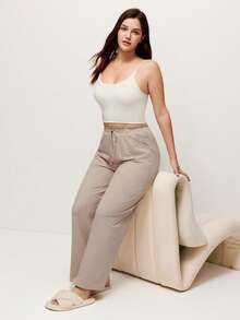 LUVLETTE Quần pajama nữ dáng rộng, mềm mại, 100% cotton nguyên chất, thoáng khí, kiểu dáng pajama, có thể mặc ngoài như đồ lót, quần culotte cotton. - Màu be - Xem 8
