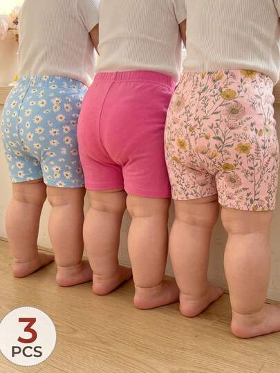 Bộ 3 món quần short in họa tiết dễ thương cho bé sơ sinh và trẻ nhỏ, quần legging thoải mái thường ngày, thích hợp cho mùa hè.