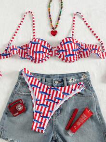 Swim Mod Bộ bikini gợi cảm, thanh lịch dành cho nữ, thích hợp cho lễ hội âm nhạc bãi biển mùa xuân hè, với họa tiết sinh vật biển sọc, túi gọng thép. - Nhiều màu - Xem 7