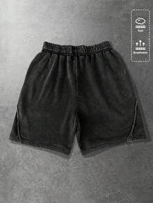 ROMWE MEN Street Life Quần short nam in chữ, túi xéo, eo dây rút, kiểu dáng thường ngày. - màu đen - Xem 2