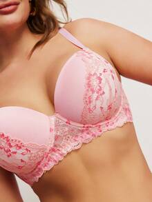 Elorette Sujetador inalámbrico con acolchado, encaje, parches y estampado floral, con alto soporte y elevación, tallas grandes - Rosa - Ver 7