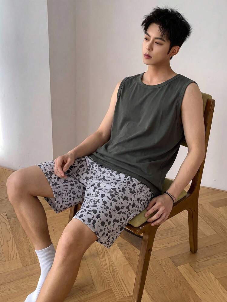 Men's Summer Multicolor Tank Top And Shorts Pajama Set