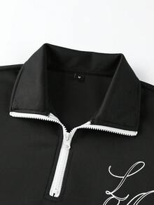 PAVTROS Men's Letter Print Color Block Casual Versatile Commute Short Sleeve Polo Shirt - Black - View 5