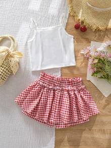 Emery Rose Kids Emery Rose Kids 女童樱桃印花吊带背心和格子短裤套装 - 彩色 - 查看 7