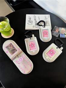 Zazumi Cute Y2K Retro Flip Phone Card Holder, PU Leather Photocard Case With Clear Window & Coiled Keychain. Kawaii Cartoon Patterns For Student ID, Transit Card, Credit Card, Ideal For K-Pop Fans Daily Storage - Multicolor - View 7