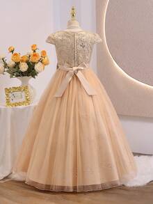 Đầm dài voan cho bé gái, đầm dự tiệc sang trọng cho bé gái dự đám cưới, sinh nhật, đầm công chúa dự thi sắc đẹp. - Rượu sâm banh - Xem 2