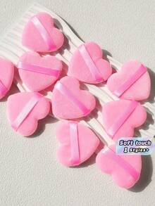 10/20/60 piezas Aplicador de terciopelo de corazón, aplicador de contorno y área ocular, difuminador de base para todo tipo de piel - Rosa - Ver 1