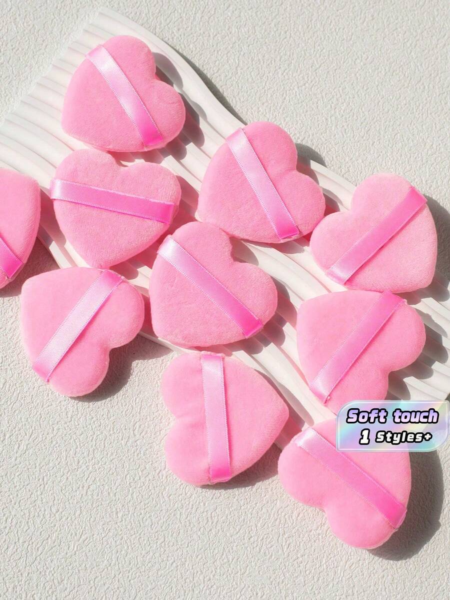 10/20/60 piezas Aplicador de terciopelo de corazón, aplicador de contorno y área ocular, difuminador de base para todo tipo de piel - Rosa - Ver 1