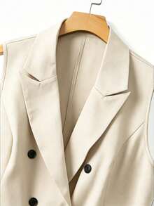 SHEIN Clasi Bộ áo blazer không tay cỡ lớn dành cho nữ, kiểu dáng thường ngày, kèm thắt lưng, gồm 2 món. - Màu be - Xem 7