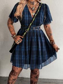 Whyspr Plus Size Spring/Summer Plaid Vacation Dress - Multicolor - View 3
