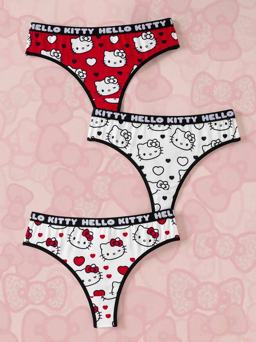 HELLO KITTY AND FRIENDS | SHEIN 女士字母腰带舒适丁字裤 - 紅白色 - 查看 1