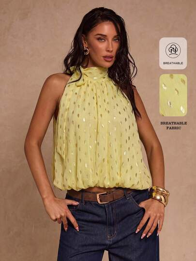 SHEIN Glamour Áo kiểu nữ không tay cổ tàu, kiểu dáng thời trang, đa năng cho mùa hè.