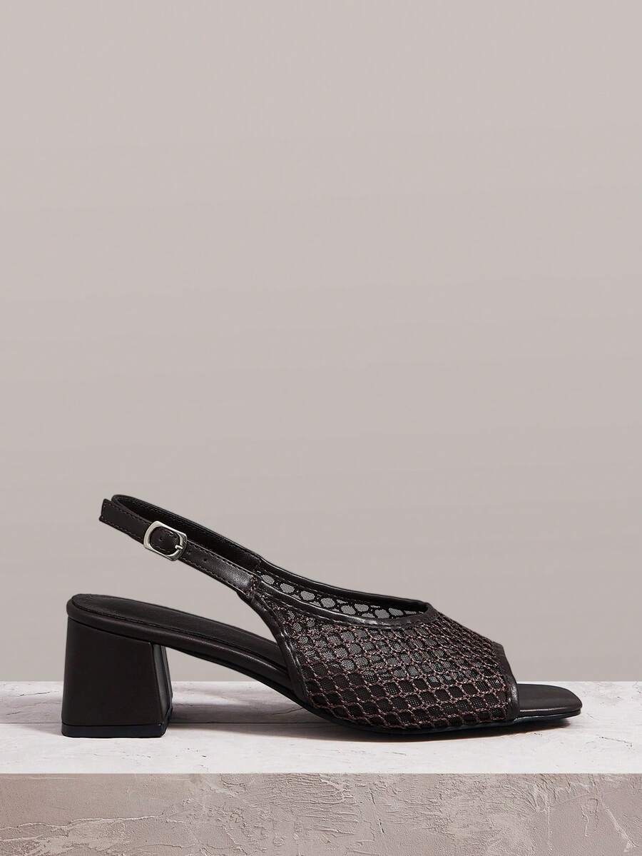 Styleloop Cool Grid Woven High-Heeled Sandals, Light Commuter Style, Vacation Atmosphere, Summer Wear, A Must For Travel - Coffee Brown - View 1