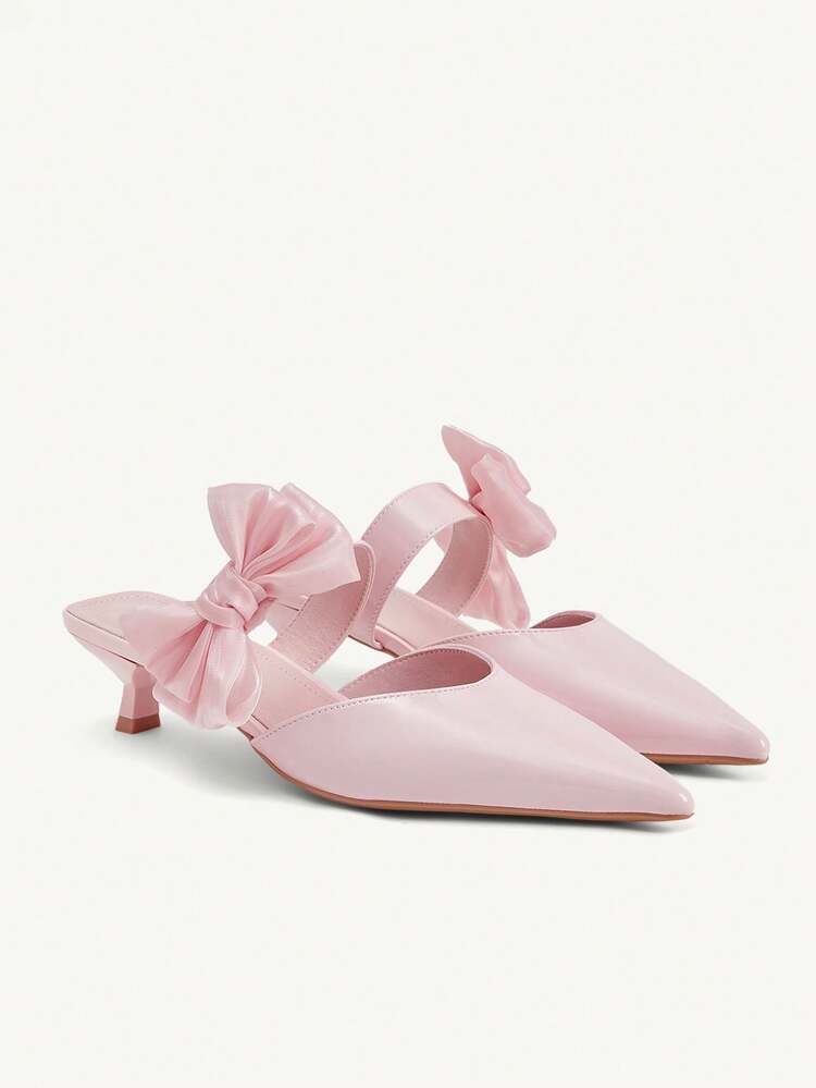 CUCCOO CHICEST Women's Shoes Spring And Summer New Pointed Pink Patent Leather Date Wear Bow Decoration Wedding Season Kitten And High Heel Shoes